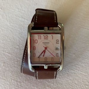 HERMES Stainless Steel & Leather Strap Watch
